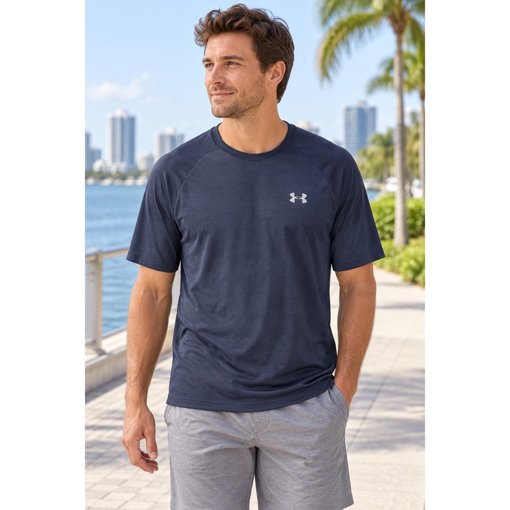 Under Armour Tech T-Shirt Mens Medium Navy Blue Loose Fit Performance Tee